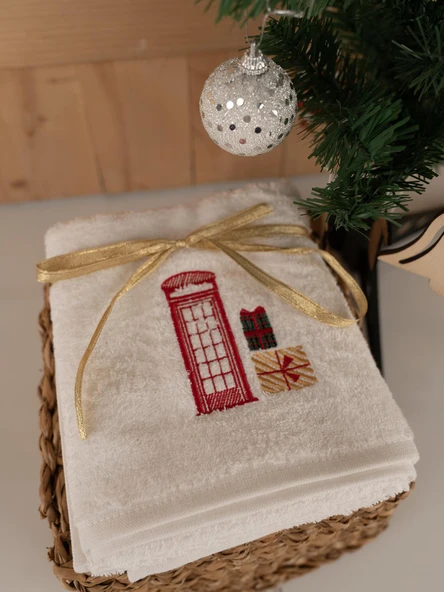 Pamuklu İkili 50x80 cm Modern Nakışlı Desenli Hediyelik Havlu Seti Baveno ürün görseli 1