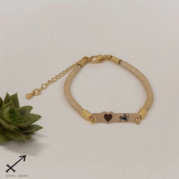 Burca Özel Kalp Figürlü Hasır Kordonlu 14 Ayar Altın Plakalı Hediye Bileklik-414 ürün görseli
