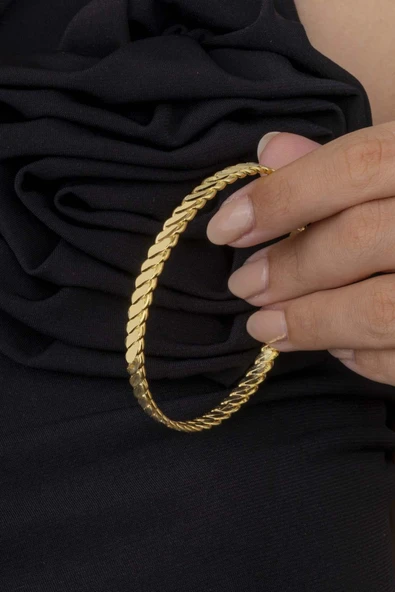 Gümüş Pazarım 14 Ayar Altın Kaplama 925 Ayar Gümüş Burma Kadın Bilezik ürün görseli 1