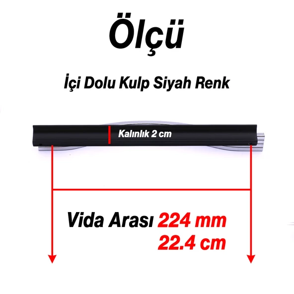 Foça Kulp Siyah Çizgili 224 mm 24 cm Metal Mobilya Çekmece Dolap Kapak Kulpu Modern Mutfak Kulpları - Resim 4