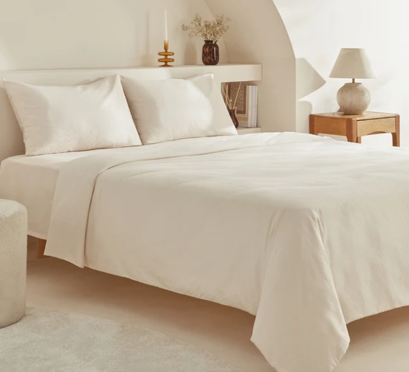 Karaca Home Sion %100 Pamuk Jakarlı Saten King Size Nevresim Takımı Ekru - Resim 2