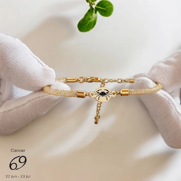 Burca Özel Oval Motifli Hasır Kordonlu 14 Ayar Altın Plakalı Doğum Günü Hediyesine Özel Bileklik-415 ürün görseli