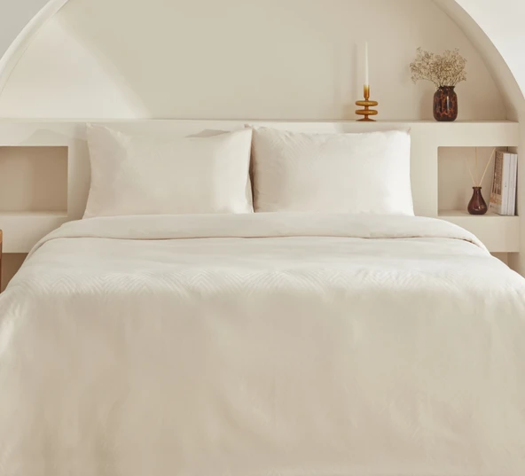 Karaca Home Sion %100 Pamuk Jakarlı Saten King Size Nevresim Takımı Ekru - Resim 6