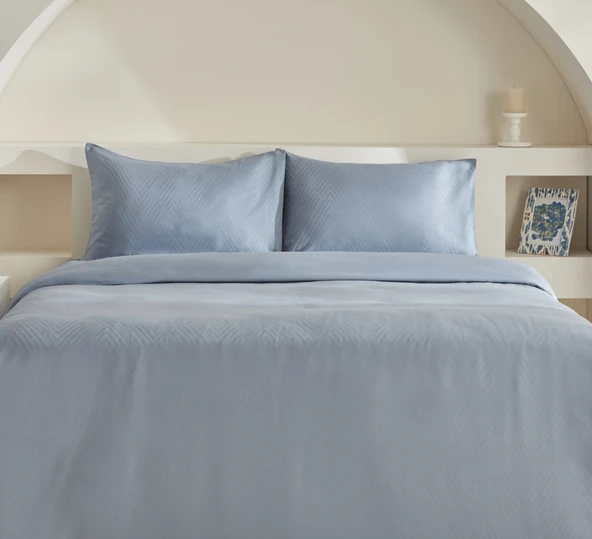 Karaca Home Sion %100 Pamuk Jakarlı Saten King Size Nevresim Takımı Mavi - Resim 5