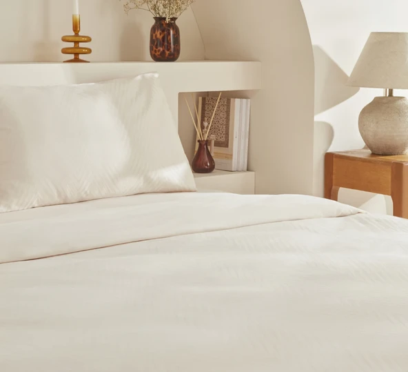 Karaca Home Sion %100 Pamuk Jakarlı Saten King Size Nevresim Takımı Ekru - Resim 4