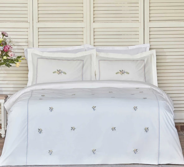 Karaca Home Cavale Çift Kişilik Percale Nevresim Takımı Nakışlı Pudra - Resim 5