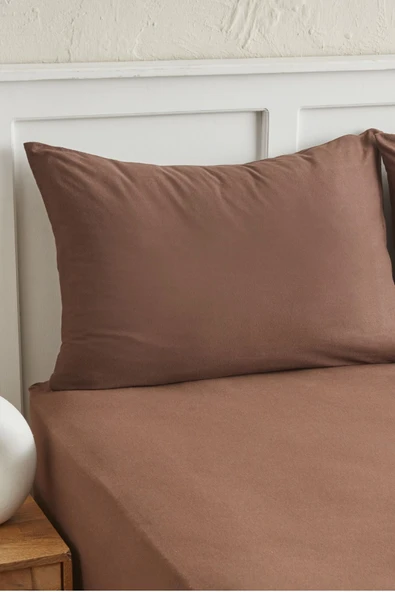 Motto Penye Fitted Tek Kişilik Çarşaf 100x200+30 cm Kahve