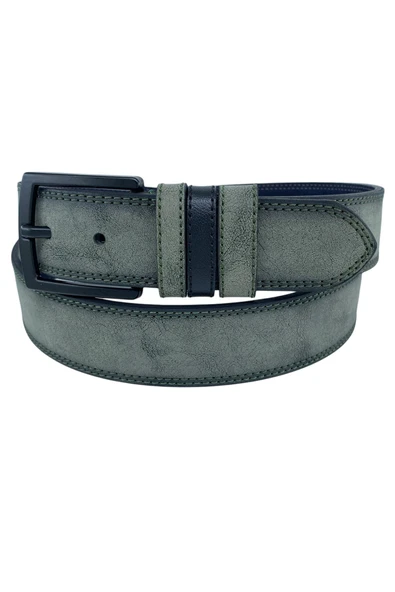 Haki Yeşil Süet Suni Deri Çift Dikişli Model 4 cm.lik Unisex Spor Kemer - XD-9010-10-ST - Resim 2