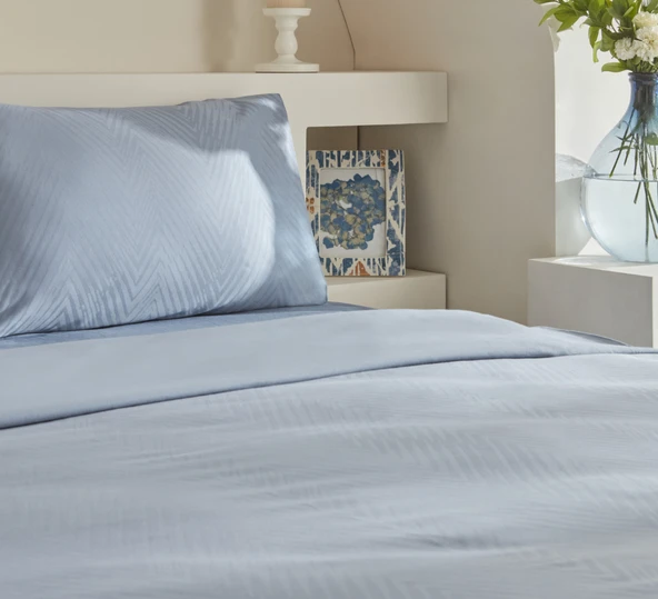 Karaca Home Sion %100 Pamuk Jakarlı Saten King Size Nevresim Takımı Mavi - Resim 3