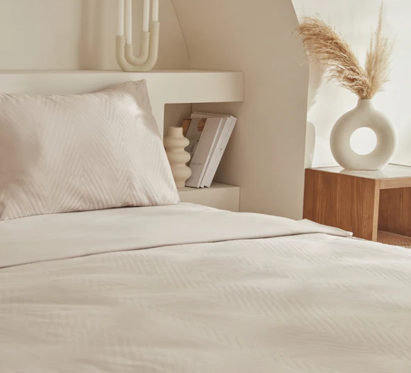 Karaca Home Charm Sion %100 Pamuk Jakarlı Saten King Size Nevresim Takımı Bej - Resim 9