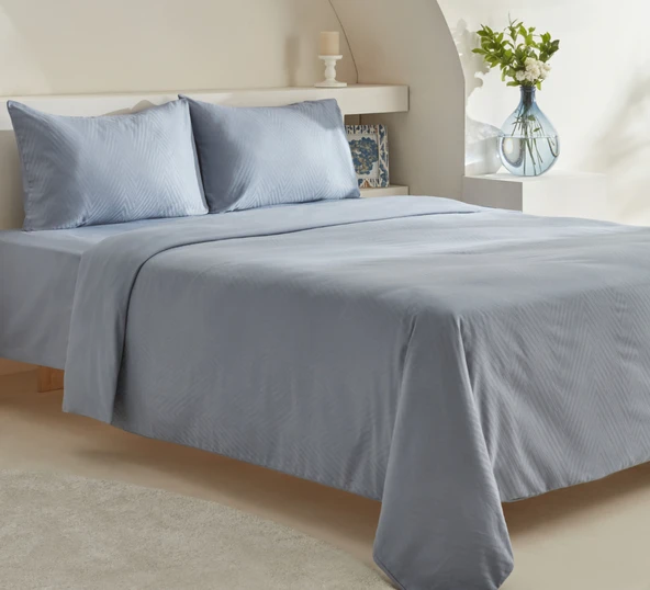 Karaca Home Sion %100 Pamuk Jakarlı Saten King Size Nevresim Takımı Mavi - Resim 2