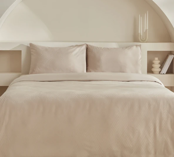 Karaca Home Charm Sion %100 Pamuk Jakarlı Saten King Size Nevresim Takımı Bej ürün görseli