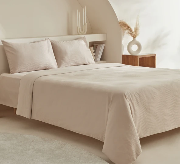 Karaca Home Charm Sion %100 Pamuk Jakarlı Saten King Size Nevresim Takımı Bej - Resim 7