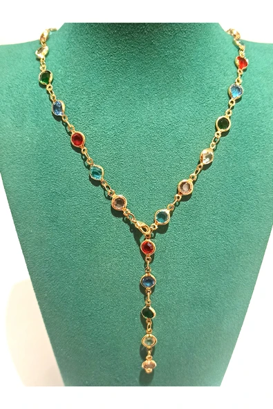 Monalisa Home  Lüks Figürlü Gösterişli Renkli Taşlı Y Kolye ürün görseli 1