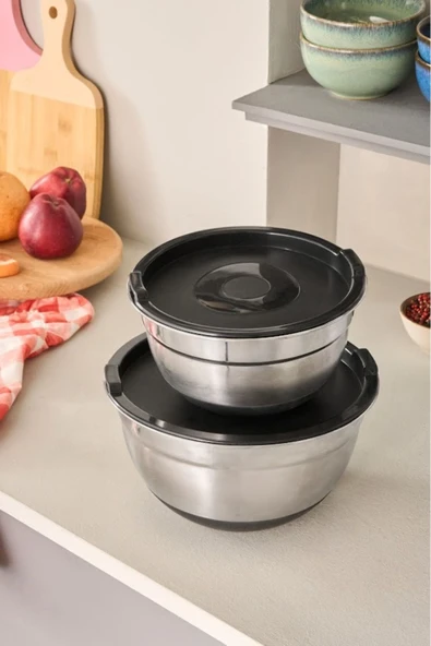 Mastermaid 2'li Çelik KarıştırmaSaklama Kabı Siyah - Resim 10