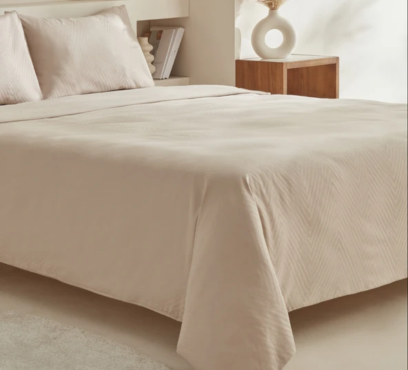 Karaca Home Charm Sion %100 Pamuk Jakarlı Saten King Size Nevresim Takımı Bej - Resim 3
