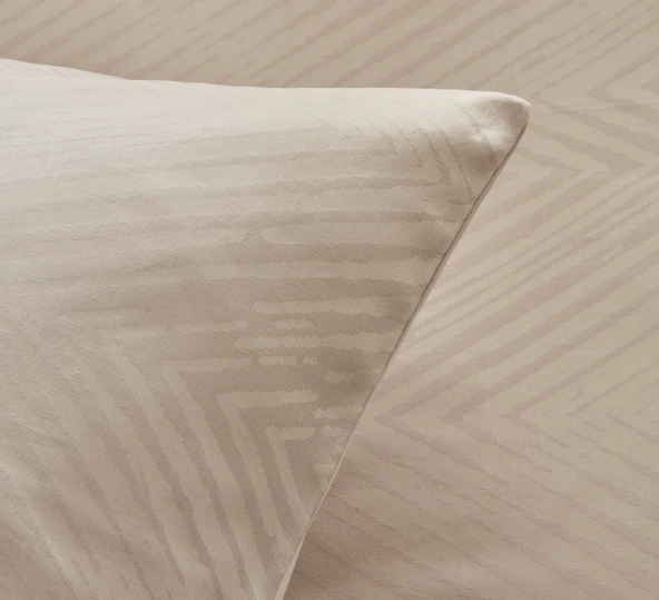 Karaca Home Charm Sion %100 Pamuk Jakarlı Saten King Size Nevresim Takımı Bej - Resim 5