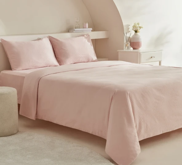 Karaca Home Charm Sion %100 Pamuk Jakarlı Saten King Size Nevresim Takımı Pudra - Resim 2