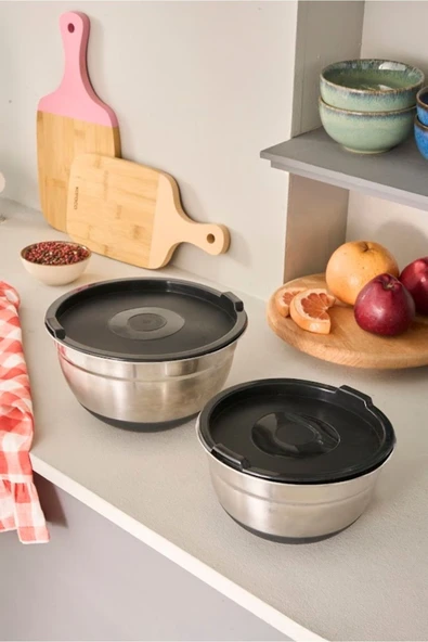 Mastermaid 2'li Çelik KarıştırmaSaklama Kabı Siyah - Resim 4