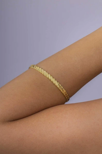 Gümüş Pazarım 14 Ayar Altın Kaplama 925 Ayar Gümüş Burma Kadın Bilezik - Resim 3