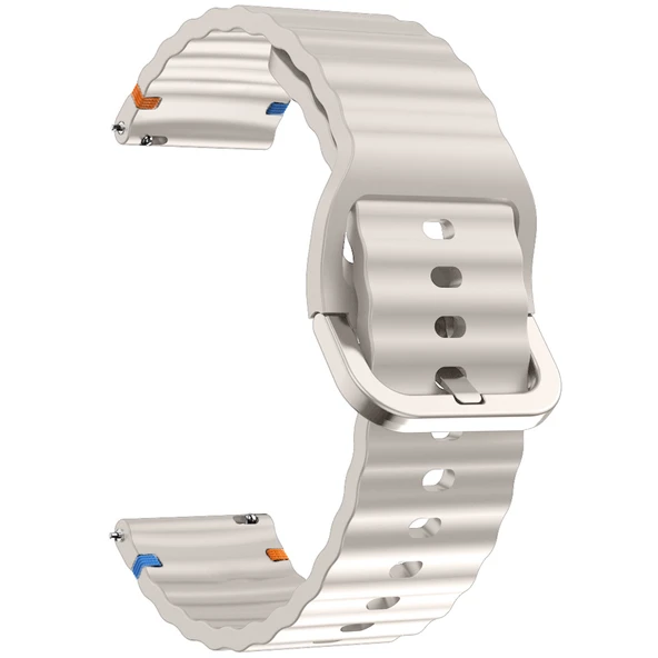 Huawei Watch GT6 Pro 46mm İle Uyumlu Dalga Desenli Tokalı Yumusaş Soft Silikon Kordon  Starlight - Resim 3