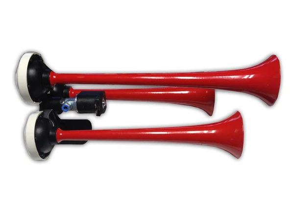 HAVALI KORNA KIRMIZI 3 BORULU METAL DÜZ 12V - HIDO 570B - 1