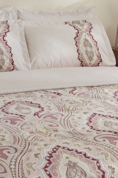 Lemy %100 Pamuk Çift Kişilik Nevresim Takımı Pamuk Saten Bordo - Resim 6