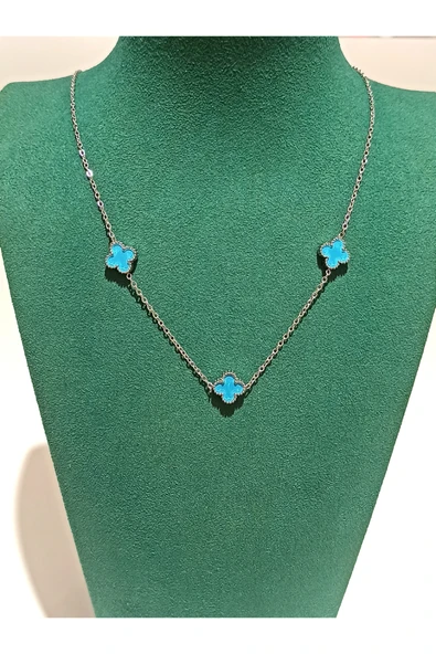 Monalisa Home  Mavi Renk Lüks Figürlü Gösterişli Yonca Kolye ürün görseli 1