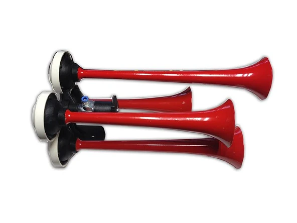 HAVALI KORNA KIRMIZI 4 BORULU METAL DÜZ 12V - HIDO 590B - 1
