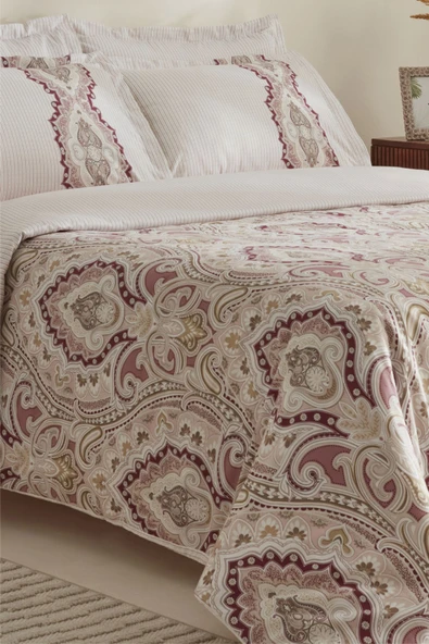 Lemy %100 Pamuk Çift Kişilik Nevresim Takımı Pamuk Saten Bordo - Resim 8