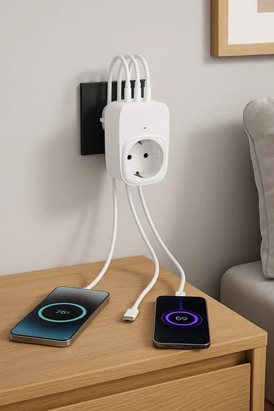 Type-C ve USB Girişli Akım Korumalı Priz  Çoklu Şarj ve Çoğaltıcı Priz - 5