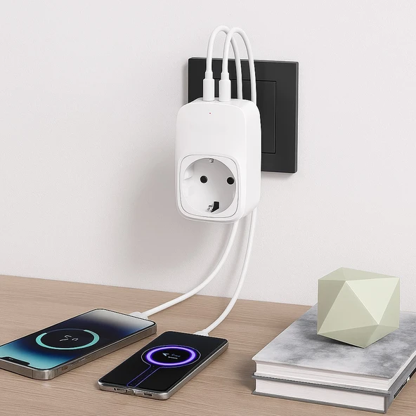 Type-C ve USB Girişli Akım Korumalı Priz  Çoklu Şarj ve Çoğaltıcı Priz - 6