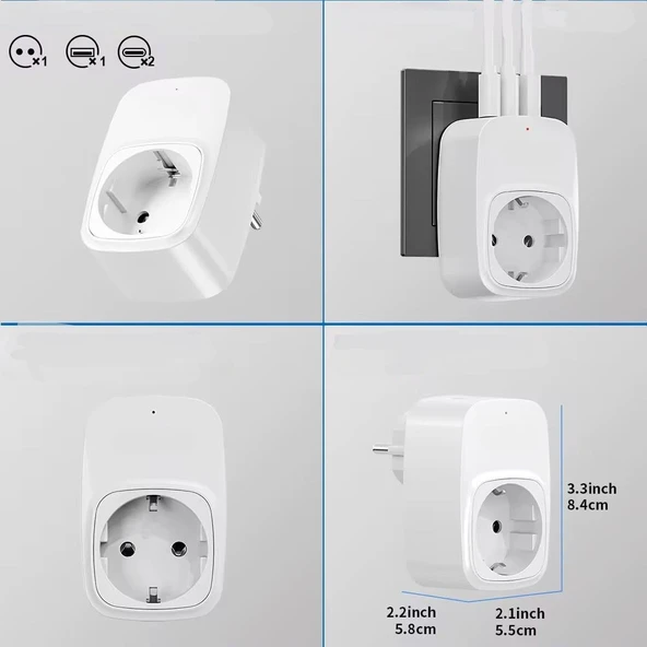 Type-C ve USB Girişli Akım Korumalı Priz  Çoklu Şarj ve Çoğaltıcı Priz - 3