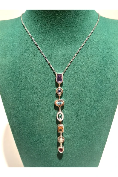 Monalisa Home  Lüks Figürlü Gösterişli Renkli Taşlı Y Kolye ürün görseli 1