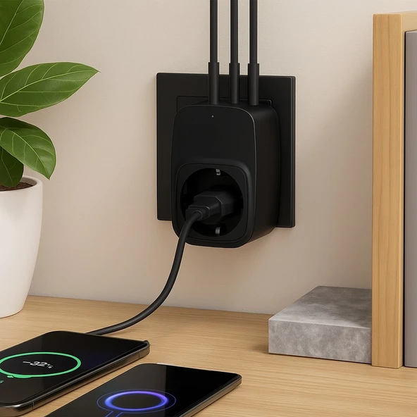 Type-C ve USB Girişli Akım Korumalı Priz  Çoklu Şarj ve Çoğaltıcı Priz