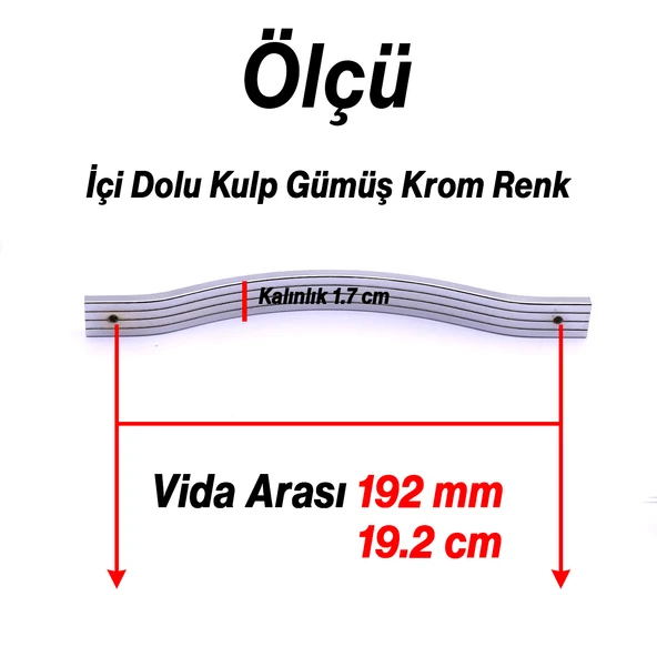 Sümbül Kulp 192 mm Krom Gümüş Renk Metal Mobilya Dolap Çekmece Kulpu Modern Mutfak Kapak Kulpları - Resim 2