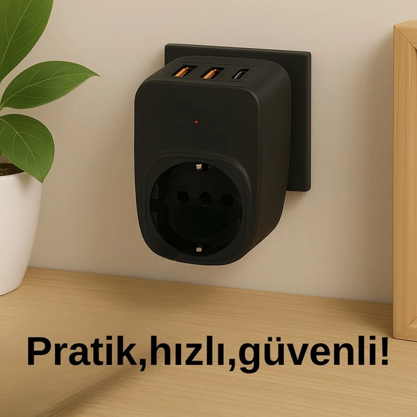 Type-C ve USB Girişli Akım Korumalı Priz  Çoklu Şarj ve Çoğaltıcı Priz - 2