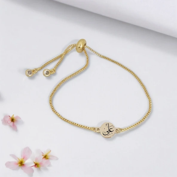 Sembole Özel Altın Renkli Zincirli 14 Ayar Altın Plakalı Yuvarlak Figürlü Hediye Bileklik-417 ürün görseli