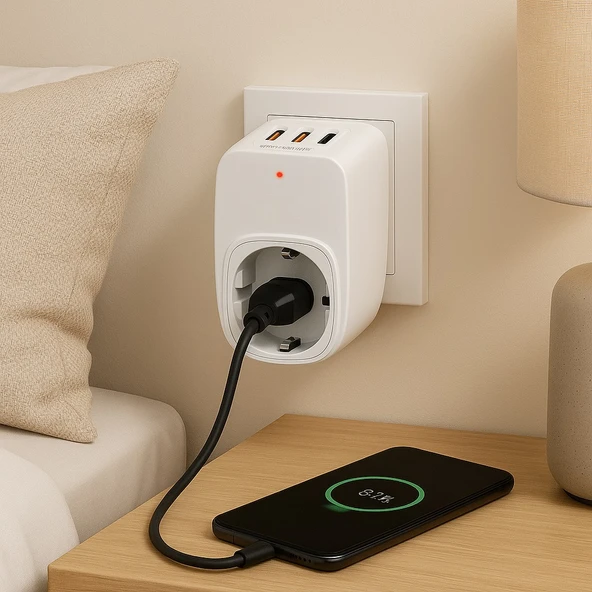 Type-C ve USB Girişli Akım Korumalı Priz  Çoklu Şarj ve Çoğaltıcı Priz - 2