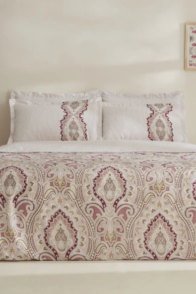 Lemy %100 Pamuk Çift Kişilik Nevresim Takımı Pamuk Saten Bordo - Resim 2