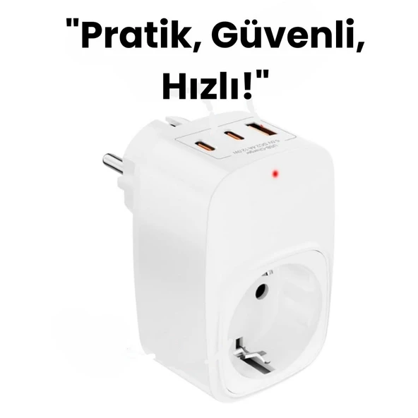 Type-C ve USB Girişli Akım Korumalı Priz  Çoklu Şarj ve Çoğaltıcı Priz