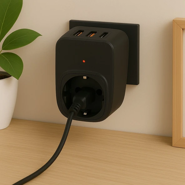 Type-C ve USB Girişli Akım Korumalı Priz  Çoklu Şarj ve Çoğaltıcı Priz - 4