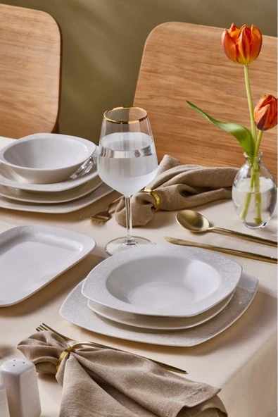 Square Bone Salen 57 Parça 12 Kişilik Yemek Takımı - Resim 8