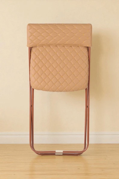 İronika Anatolia Metal Gövdeli Deri Kapitone Sandalye Katlanır Mutfak Bahçe Sandalyesi Kahve - 2