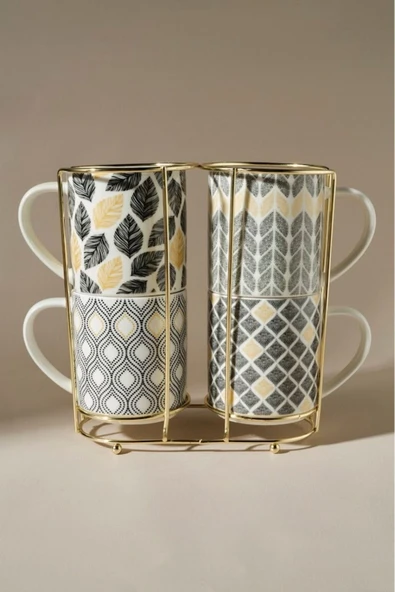 STD Nero 4'lü Standlı Porselen Kupa/Mug Seti Klasik - Resim 2