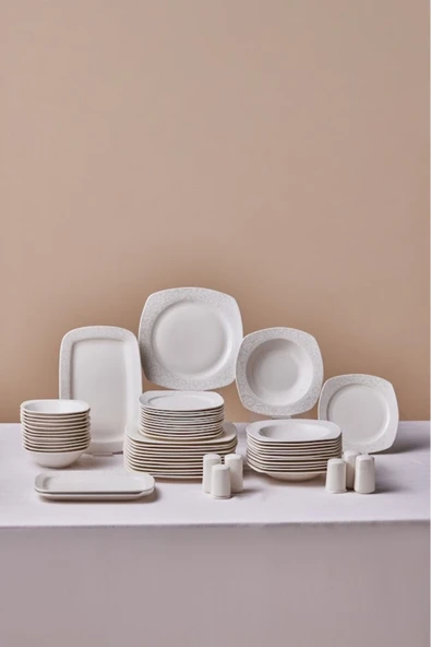 Square Bone Salen 57 Parça 12 Kişilik Yemek Takımı - Resim 2