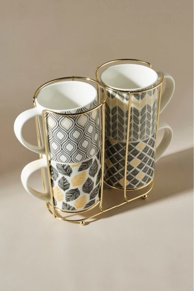 STD Nero 4'lü Standlı Porselen Kupa/Mug Seti Klasik - Resim 11
