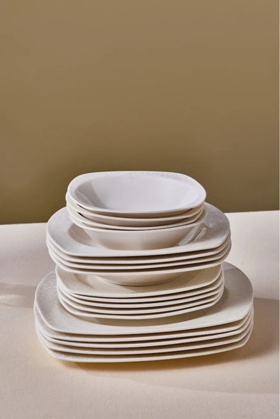 Square Bone Salen 57 Parça 12 Kişilik Yemek Takımı - Resim 5