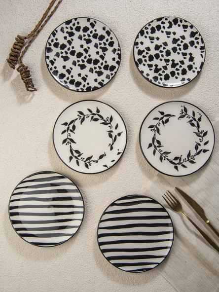 Black Fleur 6lı Pasta Tabağı Seti- 19 cm. ürün görseli 1