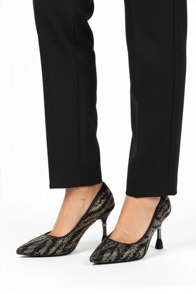 Ayakmod Siyah Saten Taş İşlemeli İnce Topuklu Kadın Abiye Ayakkabı 248245 Z
